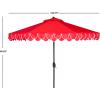 SAFAVIEH 9ft Outdoor Patio Umbrella, Round, Valance, Navy & White Trim, Auto Crank Tilt, UV Resistant for Deck, Backyard, Poolside (PAT8006A)(Red/White)