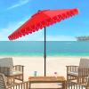 SAFAVIEH 9ft Outdoor Patio Umbrella, Round, Valance, Navy & White Trim, Auto Crank Tilt, UV Resistant for Deck, Backyard, Poolside (PAT8006A)(Red/White)