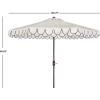 SAFAVIEH 9ft Outdoor Patio Umbrella, Round, Valance, Navy & White Trim, Auto Crank Tilt, UV Resistant for Deck, Backyard, Poolside (PAT8006A)(White/Black)