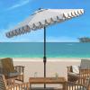 SAFAVIEH 9ft Outdoor Patio Umbrella, Round, Valance, Navy & White Trim, Auto Crank Tilt, UV Resistant for Deck, Backyard, Poolside (PAT8006A)(White/Navy)