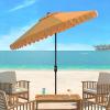 SAFAVIEH 9ft Outdoor Patio Umbrella, Round, Valance, Navy & White Trim, Auto Crank Tilt, UV Resistant for Deck, Backyard, Poolside (PAT8006A)(Yellow/White)