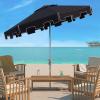 SAFAVIEH 9ft Outdoor Patio Umbrella, Round, Zimmerman Collection, Yellow & White Trim, Button Tilt, UV Resistant for Deck, Backyard, Poolside (PAT8000F)(Black/Off White)