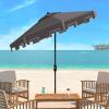 SAFAVIEH 9ft Outdoor Patio Umbrella, Round, Zimmerman Collection, Yellow & White Trim, Button Tilt, UV Resistant for Deck, Backyard, Poolside (PAT8000F)(Gray)