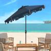 SAFAVIEH 9ft Outdoor Patio Umbrella, Round, Zimmerman Collection, Yellow & White Trim, Button Tilt, UV Resistant for Deck, Backyard, Poolside (PAT8000F)(Navy)
