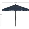 SAFAVIEH 9ft Outdoor Patio Umbrella, Round, Zimmerman Collection, Yellow & White Trim, Button Tilt, UV Resistant for Deck, Backyard, Poolside (PAT8000F)(Navy)