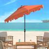 SAFAVIEH 9ft Outdoor Patio Umbrella, Round, Zimmerman Collection, Yellow & White Trim, Button Tilt, UV Resistant for Deck, Backyard, Poolside (PAT8000F)(Orange/White)