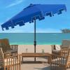SAFAVIEH 9ft Outdoor Patio Umbrella, Round, Zimmerman Collection, Yellow & White Trim, Button Tilt, UV Resistant for Deck, Backyard, Poolside (PAT8000F)(Pacific)