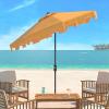 SAFAVIEH 9ft Outdoor Patio Umbrella, Round, Zimmerman Collection, Yellow & White Trim, Button Tilt, UV Resistant for Deck, Backyard, Poolside (PAT8000F)(Yellow/White)