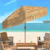 SAFAVIEH 9ft Outdoor Patio Umbrella, Tiki Collection, Tan, Crank, UV Resistant for Deck, Backyard, Pool (PAT8012A)