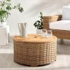 SAFAVIEH Couture Collection – Anguilla Faux Wicker Indoor/Outdoor Storage Coffee Table, Fully Assembled, Natural Brown Patio Accent Table with Removable Wood Top (CPT2103A)