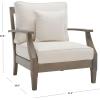 SAFAVIEH Couture Outdoor Collection Martinique Natural/Dark Brown Cushion Solid Wood Patio Arm Chair(Light Grey/Beige)