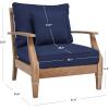SAFAVIEH Couture Outdoor Collection Martinique Natural/Dark Brown Cushion Solid Wood Patio Arm Chair(Natural/Navy)