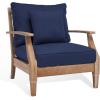 SAFAVIEH Couture Outdoor Collection Martinique Natural/Dark Brown Cushion Solid Wood Patio Arm Chair(Natural/Navy)