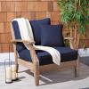 SAFAVIEH Couture Outdoor Collection Martinique Natural/Dark Brown Cushion Solid Wood Patio Arm Chair(Natural/Navy)