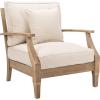 SAFAVIEH Couture Outdoor Collection Martinique Natural/Dark Brown Cushion Solid Wood Patio Arm Chair(Natural/White)