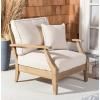 SAFAVIEH Couture Outdoor Collection Martinique Natural/Dark Brown Cushion Solid Wood Patio Arm Chair(Natural/White)