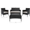 SAFAVIEH Outdoor Collection Abdul Natural/White Cushion 4-Piece Conversation Patio Set PAT7504D(Black/Light Grey)