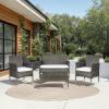 SAFAVIEH Outdoor Collection Abdul Natural/White Cushion 4-Piece Conversation Patio Set PAT7504D(Grey Brown/White)