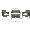 SAFAVIEH Outdoor Collection Abdul Natural/White Cushion 4-Piece Conversation Patio Set PAT7504D(Grey Brown/White)