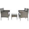 SAFAVIEH Outdoor Collection Abdul Natural/White Cushion 4-Piece Conversation Patio Set PAT7504D(Grey Brown/White)