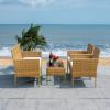SAFAVIEH Outdoor Collection Abdul Natural/White Cushion 4-Piece Conversation Patio Set PAT7504D(Natural/White)