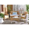 SAFAVIEH Outdoor Collection Abdul Natural/White Cushion 4-Piece Conversation Patio Set PAT7504D(Natural/White)
