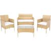 SAFAVIEH Outdoor Collection Abdul Natural/White Cushion 4-Piece Conversation Patio Set PAT7504D(Natural/White)