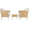 SAFAVIEH Outdoor Collection Abdul Natural/White Cushion 4-Piece Conversation Patio Set PAT7504D(Natural/White)