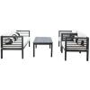 SAFAVIEH Outdoor Collection Alda Grey Wash/ White Cushions/ Light Blue Pillows 4-Piece Conversation Patio Set(Black / Beige + Bolster P)