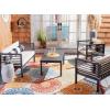 SAFAVIEH Outdoor Collection Alda Grey Wash/ White Cushions/ Light Blue Pillows 4-Piece Conversation Patio Set(Black / Beige + Bolster P)