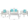 SAFAVIEH Outdoor Collection Alda Grey Wash/ White Cushions/ Light Blue Pillows 4-Piece Conversation Patio Set(Grey / Beige + Solid Pillow)