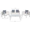 SAFAVIEH Outdoor Collection Alda Grey Wash/ White Cushions/ Light Blue Pillows 4-Piece Conversation Patio Set(Grey / Beige + Thin Stripe P)