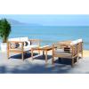 SAFAVIEH Outdoor Collection Alda Grey Wash/ White Cushions/ Light Blue Pillows 4-Piece Conversation Patio Set(Natural / Beige + Bolster P)