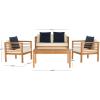 SAFAVIEH Outdoor Collection Alda Grey Wash/ White Cushions/ Light Blue Pillows 4-Piece Conversation Patio Set(Natural / Beige + Solid Pillow)
