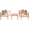 SAFAVIEH Outdoor Collection Alda Grey Wash/ White Cushions/ Light Blue Pillows 4-Piece Conversation Patio Set(Natural / Beige + Thin Stripe P)
