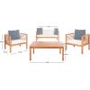 SAFAVIEH Outdoor Collection Alda Grey Wash/ White Cushions/ Light Blue Pillows 4-Piece Conversation Patio Set(Natural / Beige + Thin Stripe P)
