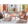 SAFAVIEH Outdoor Collection Alda Grey Wash/ White Cushions/ Light Blue Pillows 4-Piece Conversation Patio Set(Natural / Beige + Thin Stripe P)