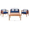 SAFAVIEH Outdoor Collection Alda Grey Wash/ White Cushions/ Light Blue Pillows 4-Piece Conversation Patio Set(Natural / Navy + Trellis P)