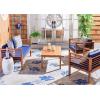SAFAVIEH Outdoor Collection Alda Grey Wash/ White Cushions/ Light Blue Pillows 4-Piece Conversation Patio Set(Natural / Navy + Trellis P)