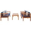 SAFAVIEH Outdoor Collection Alda Grey Wash/ White Cushions/ Light Blue Pillows 4-Piece Conversation Patio Set(Natural / Navy + Trellis P)