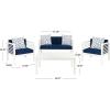 SAFAVIEH Outdoor Collection Alda Grey Wash/ White Cushions/ Light Blue Pillows 4-Piece Conversation Patio Set(White / Navy + Trellis Pillow)