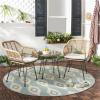 SAFAVIEH Outdoor Collection Alton Light Brown Rattan/White Seat Cushion 3-Piece Patio Lounge Bistro Set with Table (PAT9004A)(Brown / Beige)