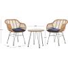 SAFAVIEH Outdoor Collection Alton Light Brown Rattan/White Seat Cushion 3-Piece Patio Lounge Bistro Set with Table (PAT9004A)(Brown / Navy)