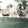 SAFAVIEH Outdoor Collection Alton Light Brown Rattan/White Seat Cushion 3-Piece Patio Lounge Bistro Set with Table (PAT9004A)(Brown / Navy)