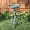 SAFAVIEH Outdoor Collection Ashlan Antique Blue Victorian Scroll Iron Garden Patio Backyard Charming Bird Bath(Antique Dark Green)
