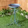 SAFAVIEH Outdoor Collection Ashlan Antique Blue Victorian Scroll Iron Garden Patio Backyard Charming Bird Bath(Mossy Blue)