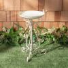 SAFAVIEH Outdoor Collection Ashlan Antique Blue Victorian Scroll Iron Garden Patio Backyard Charming Bird Bath(Pearl White)