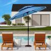 SAFAVIEH Outdoor Collection Athens Baby Blue/White 9 Ft Double Top Crank UV Protected Umbrella(Baby Blue/White)