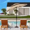 SAFAVIEH Outdoor Collection Athens Baby Blue/White 9 Ft Double Top Crank UV Protected Umbrella(Beige/White)