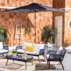 SAFAVIEH Outdoor Collection Athens Red 7 x 10 Ft Rectangular Auto Tilt Crank UV Protected Umbrella(Navy/White)